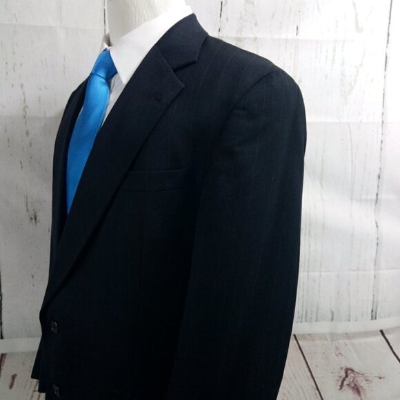 Tommy Hilfiger Dillard's 41R 2 Button Dark Blue Striped 2pc Suit 36x30.5 Pleated - Picture 5 of 14
